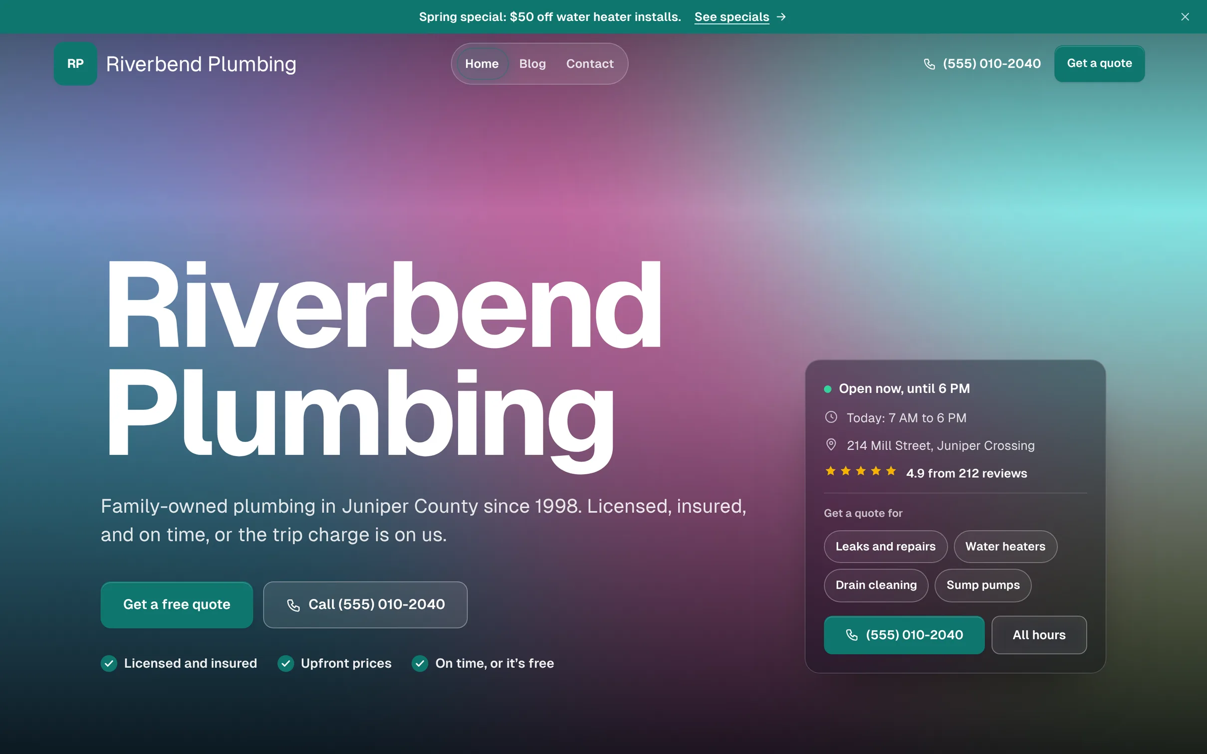 The Riverbend Plumbing demo site