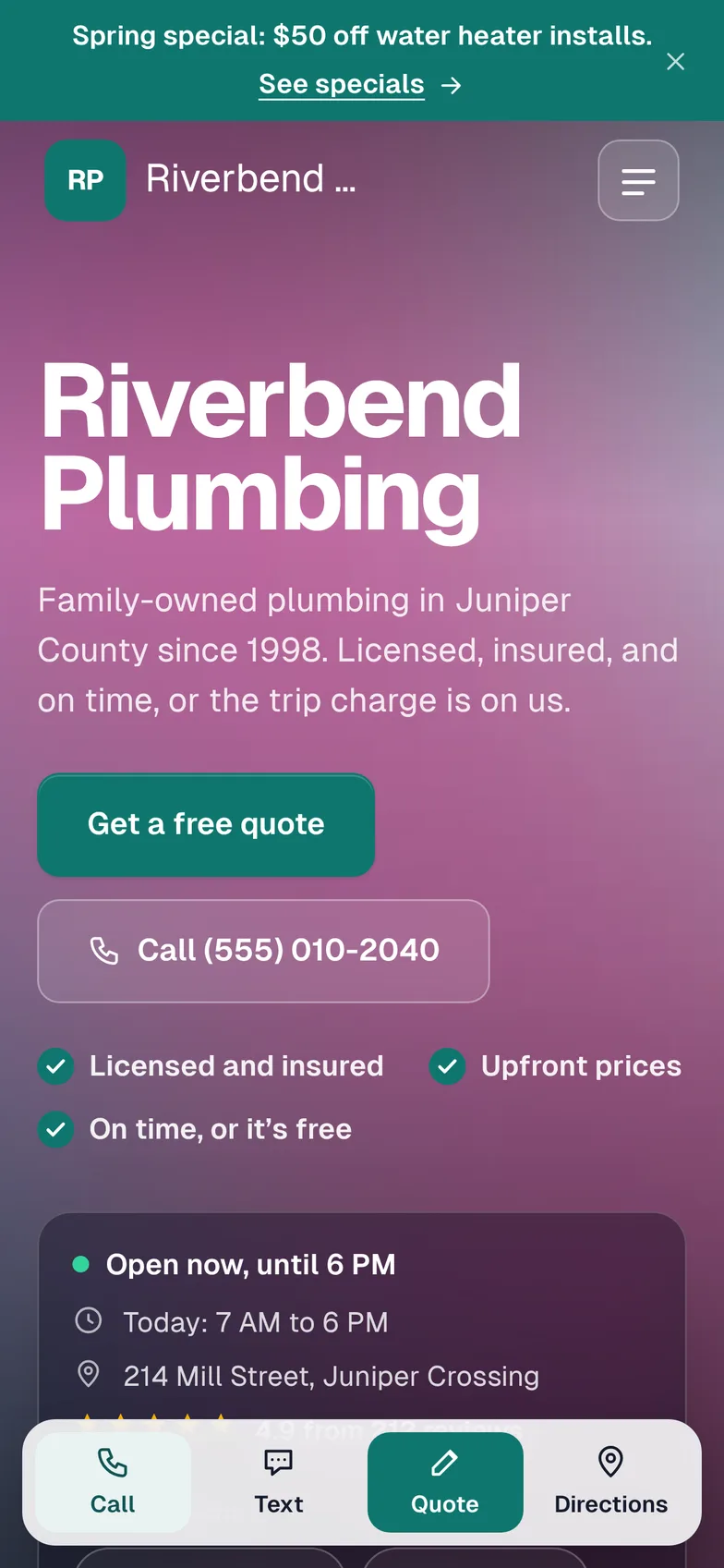 The same site on a phone