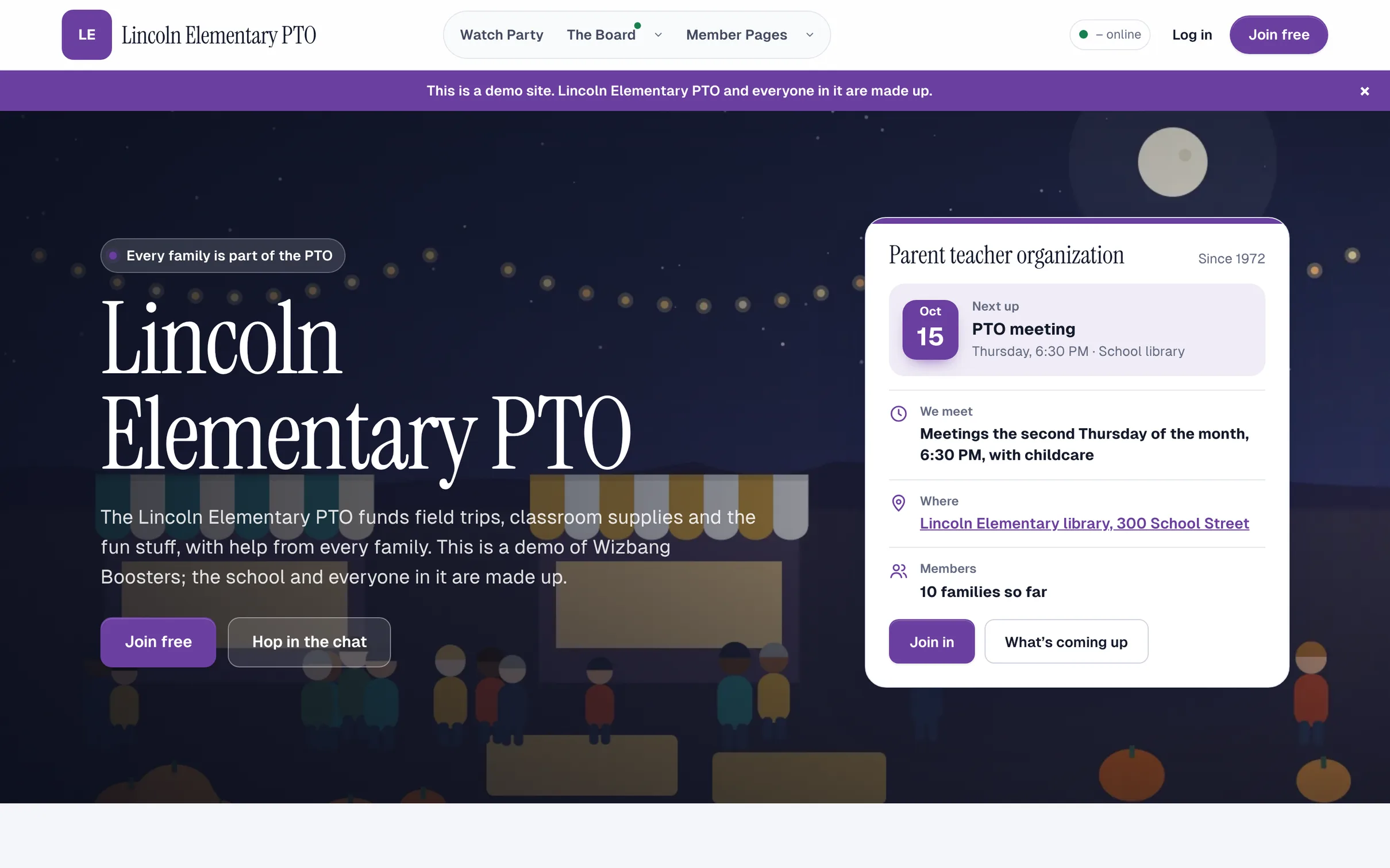 The Lincoln Elementary PTO demo site