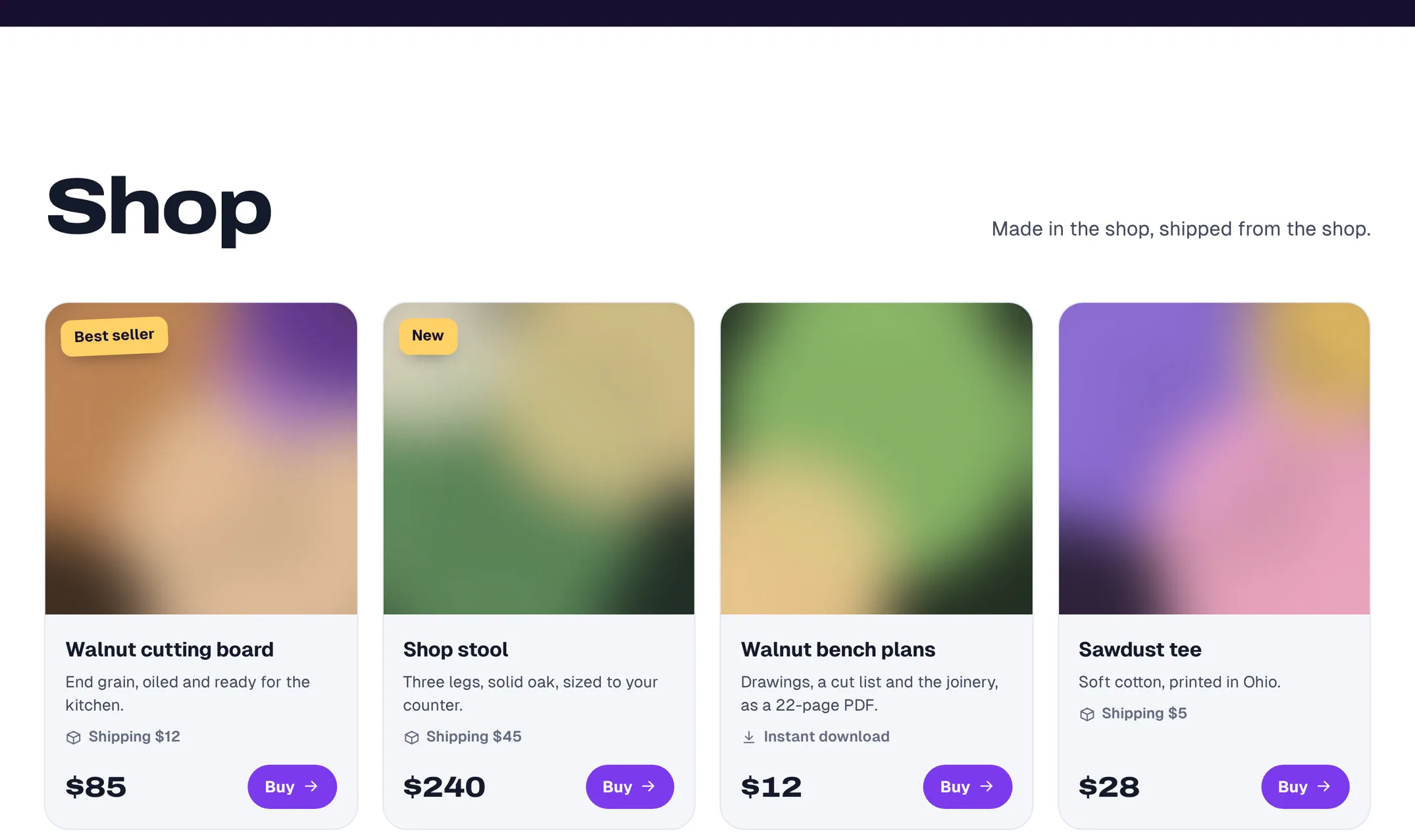 A shop with prices and Buy buttons on Sam Rivera Makes