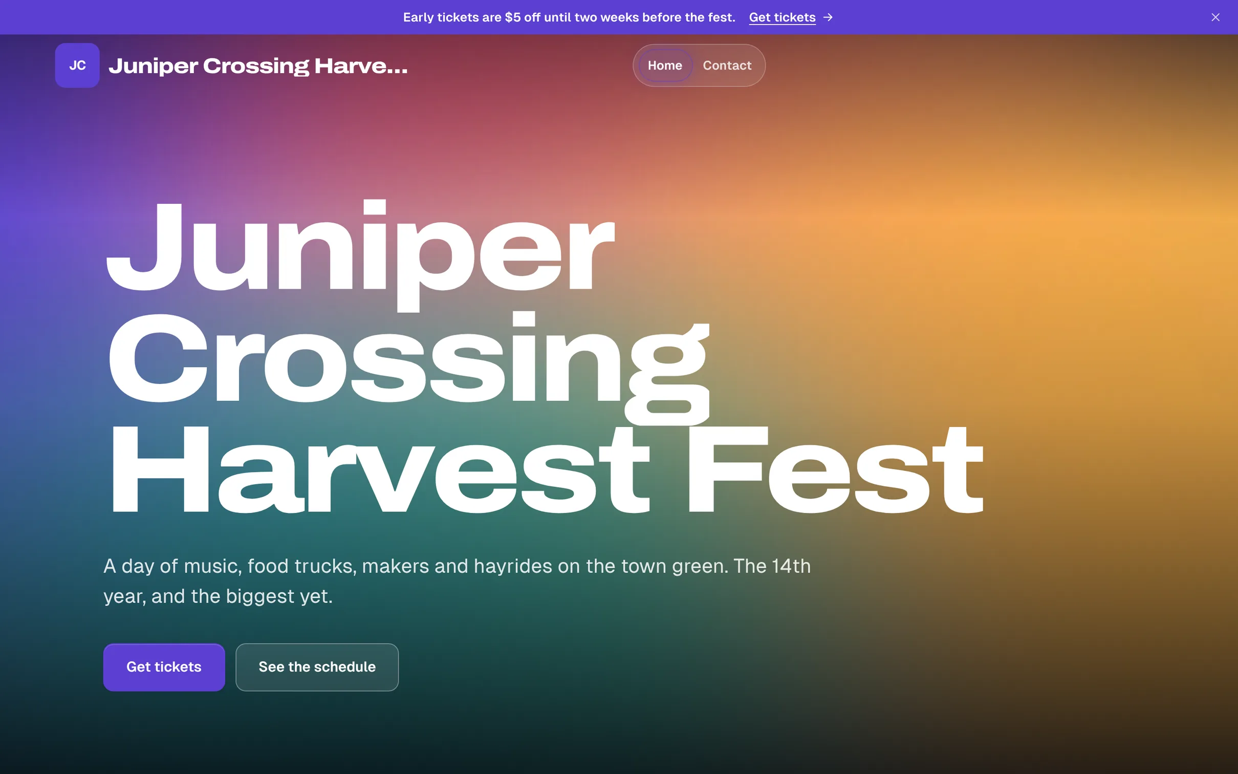 The Juniper Crossing Harvest Fest demo site
