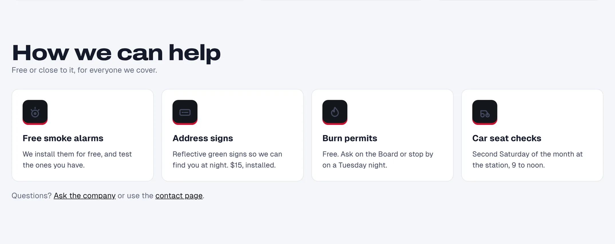Services like free smoke alarms and address signs