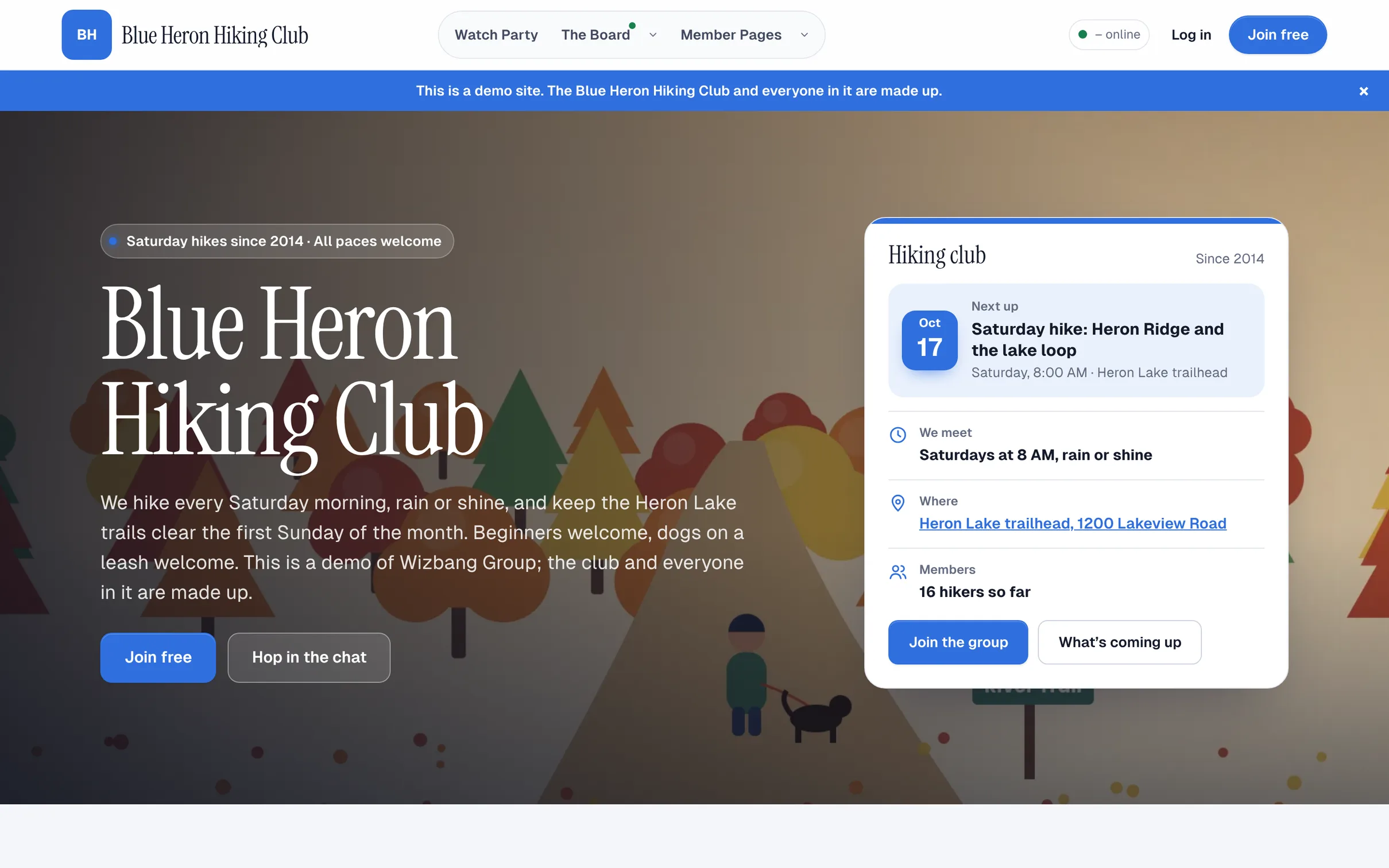 The Blue Heron Hiking Club demo site