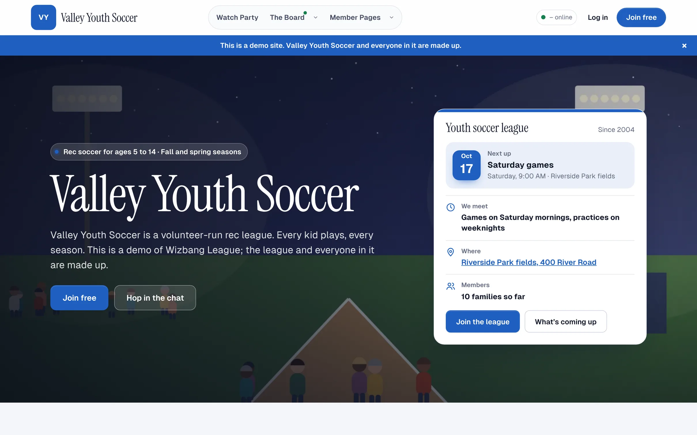 The Valley Youth Soccer demo site