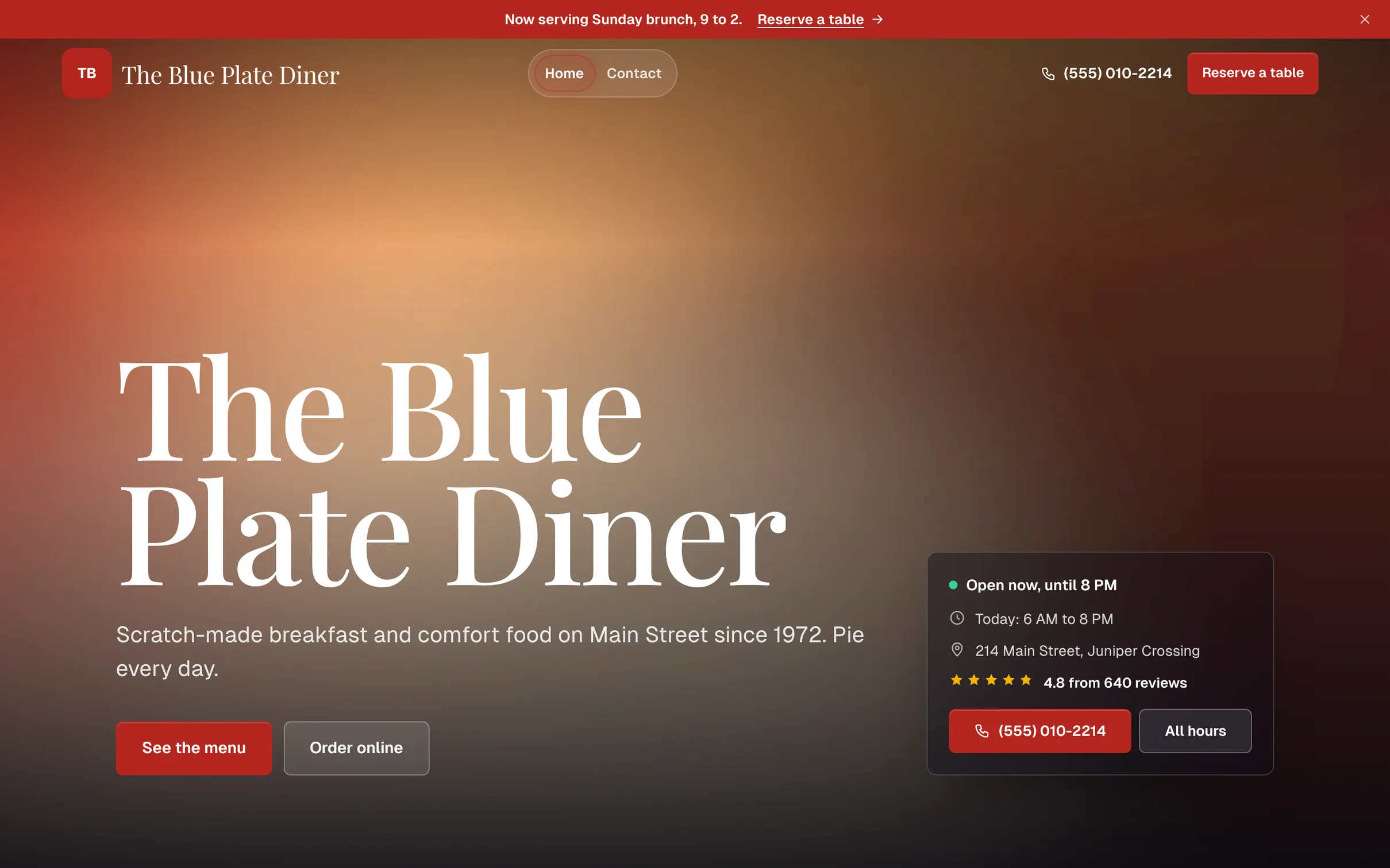 The The Blue Plate Diner demo site