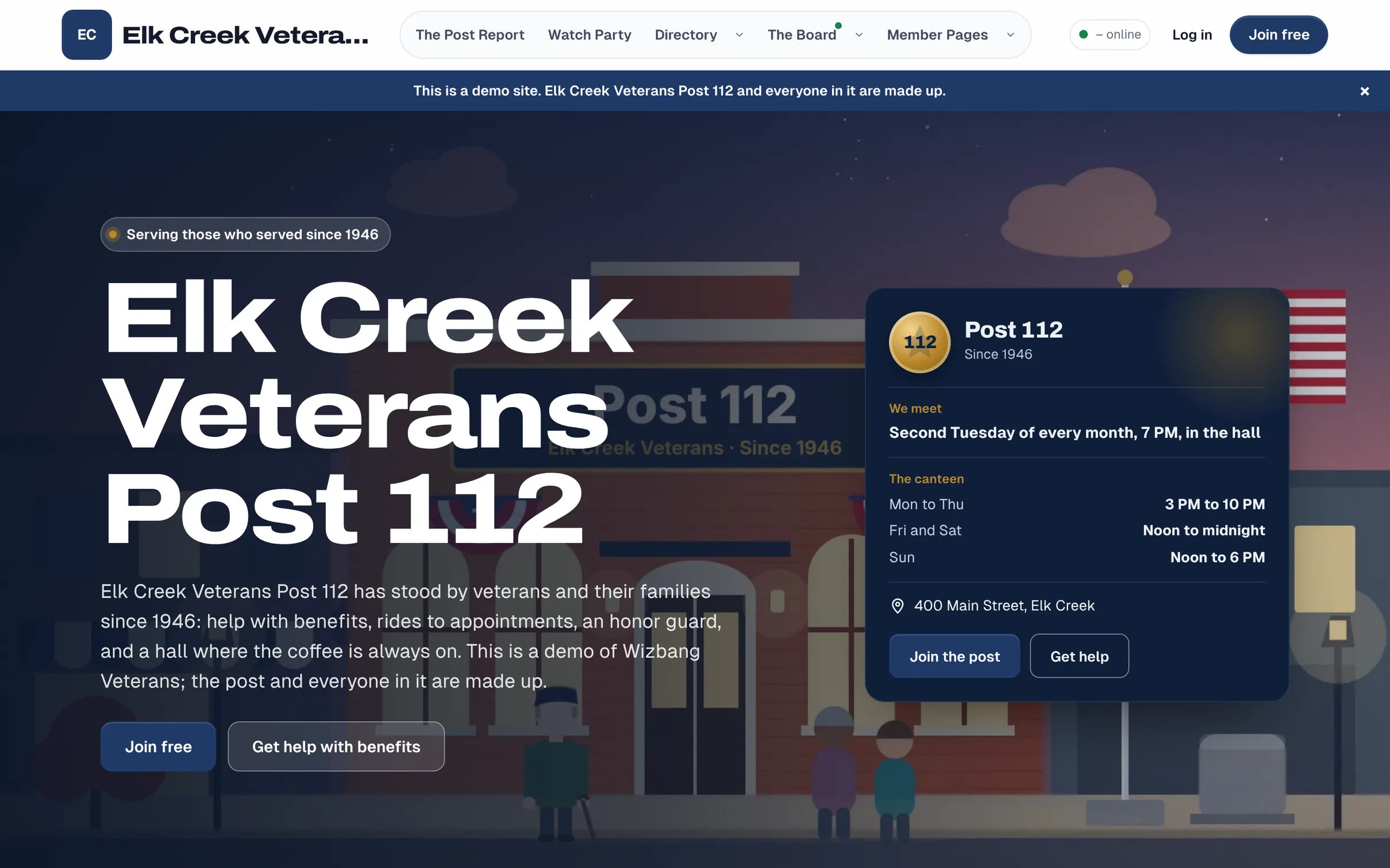 The Elk Creek Veterans Post 112 demo site